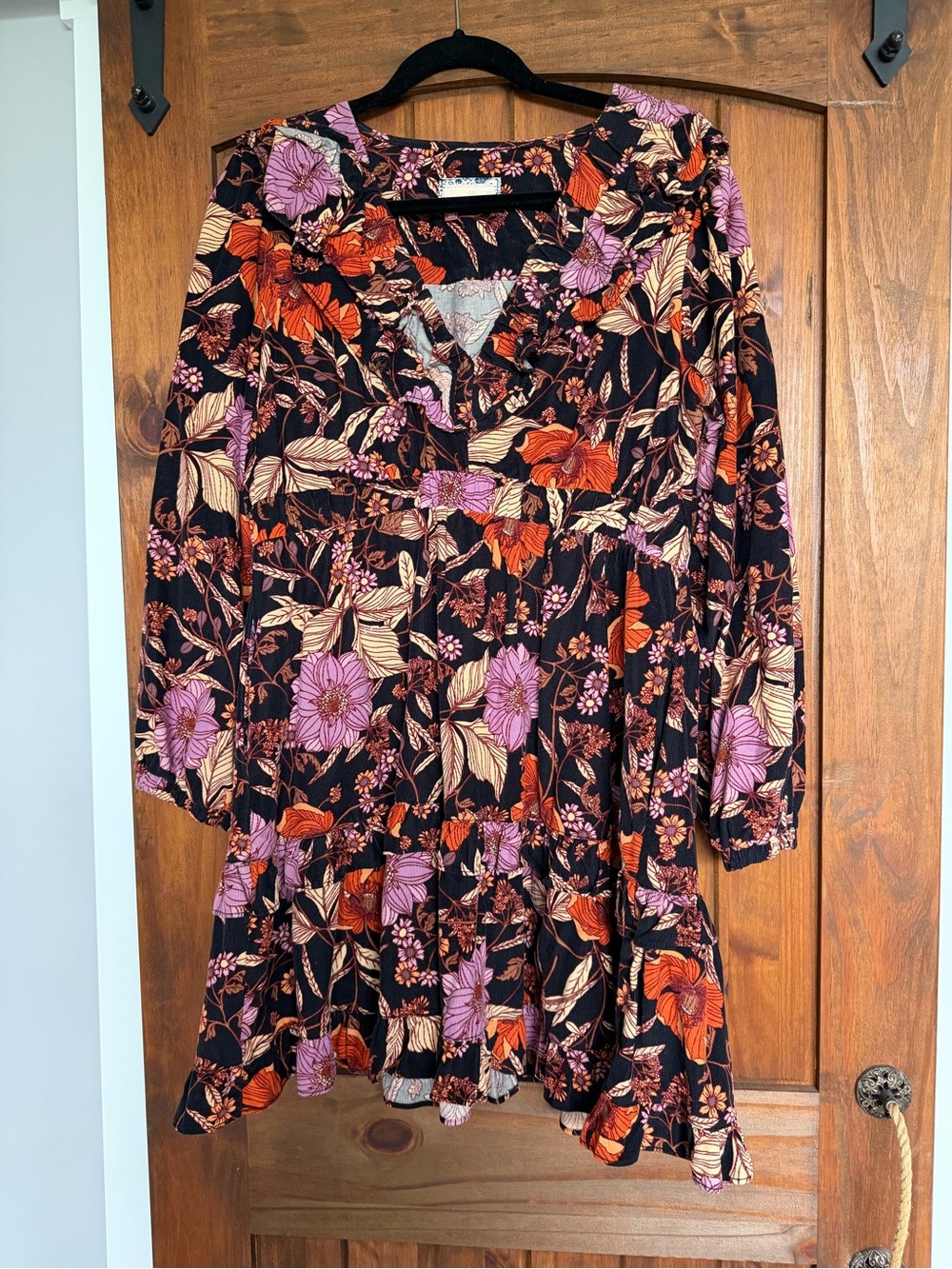 Pilcro Black Floral Mini Dress with Pink & Orange Blooms